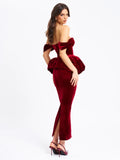 Abigail Velvet Bubble Hem Peplum Maxi Dress