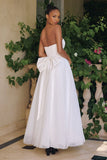 WHITE STRAPLESS BOW BACK GOWN
