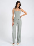 ZARIA SAGE GREEN WIDE LEG HALTER JUMPSUIT