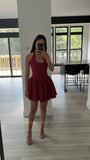 HADARA BURGUNDY SUEDE HALTER MINI DRESS