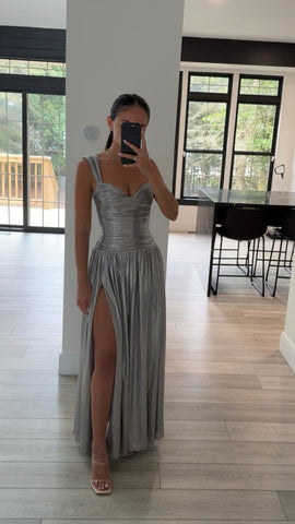 Palmer Silver Glitter Drop Waist Maxi Dress