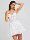 PAMILA WHITE FLORAL MESH MINI DRESS