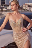 STRAPLESS SEQUIN FITTED CORSET DRESS