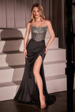 STRAPLESS CRYSTAL & SATIN FITTED DRESS