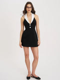 Ignacia Office Casual Black And White Halter Dress