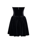 NORA BLACK VELVET DROP WAIST CORSET LACE TRIM DRESS