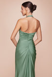 STRETCH SATIN HALTER FITTED DRESS