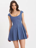 SADA PLEATED DENIM MINI DRESS