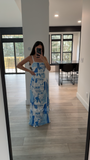 Cutout Back Printed Square Neck Maxi Dress