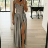 Palmer Silver Glitter Drop Waist Maxi Dress