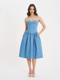 ZADIE COTTON DENIM FLOWER MIDI DRESS