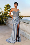 SCOOP NECK STRAPLESS FITTED SATIN GOWN