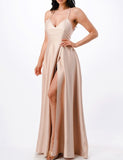 SPAGHETTI STRAP SATIN A LINE GOWN