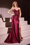 SATIN AND LACE STRAPLESS FITTED GOWN