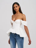 Qistina White Off-shoulder Bubble Hem Peplum Top