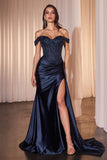 OFF THE SHOULDER LACE & SATIN FITTED GOWN