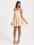VALDA YELLOW AND PINK LINEN MINI DRESS