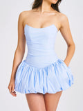 OLETTA BLUE CORSET STRAPLESS BUBBLE HEM MINI DRESS