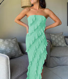 RUFFLE STRETCH MAXI DRESS