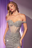 OFF SHOULDER SEQUIN FITTED GOWN