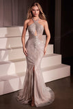 FITTED HALTER BEADED GOWN