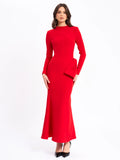 Radha Red Backless Longsleeve Maxi Dress with Bow