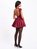 JACQUELINE BACKLESS BURGUNDY PUFFY SUEDE MINI DRESS