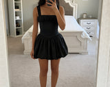 AUBREY BLACK BUBBLE HEM MINI DRESS