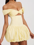 UMIKA BUTTER YELLOW BUBBLE HEM MINI DRESS