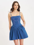ZAFIRA COTTON DENIM DROP WAIST MINI DRESS