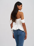Qistina White Off-shoulder Bubble Hem Peplum Top