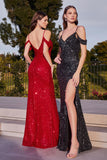 DRAPED SHOULDER SEQUIN FITTED GOWN