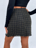 PLAID FRINGE HEM SKIRT