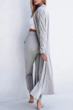 Open Front Long Sleeve Cardigan and Pants Lounge Set