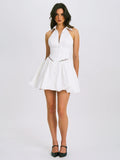 HAILEY WHITE HALTER DROP WAIST MINI DRESS