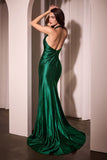 CRYSTAL ADORNED SATIN HALTER GOWN