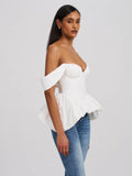 Qistina White Off-shoulder Bubble Hem Peplum Top