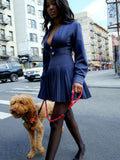 VALARIE NAVY BLUE DENIM STYLE PLEATED MINI DRESS