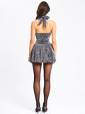 NAOMIE CRYSTAL EMBELLISHED BUBBLE HEM HALTER MINI DRESS