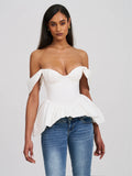 Qistina White Off-shoulder Bubble Hem Peplum Top
