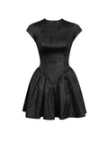 JACQUELINE BACKLESS BLACK PUFFY SUEDE MINI DRESS