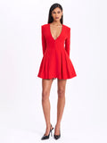 RED BLAZER PLEATED BUTTON UP LONG SLEEVE MINI DRESS