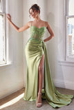 EMBELLISHED LACE & SATIN FITTED GOWN