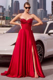 STRAPLESS BEADED SATIN A LINE GOWN