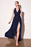 RUCHED HALTER DROP WAIST MAXI DRESS