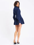 VALARIE NAVY BLUE DENIM STYLE PLEATED MINI DRESS