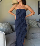 RUFFLE STRETCH MAXI DRESS