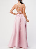 SPAGHETTI STRAP SATIN A LINE GOWN