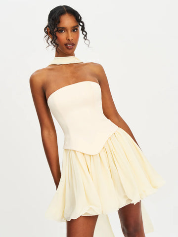 Valentina Butter Yellow Boned Curve Edge Mini Dress