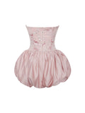 Palesa Pink Ballet Style Embroidered Bubble Hem Mini Dress
